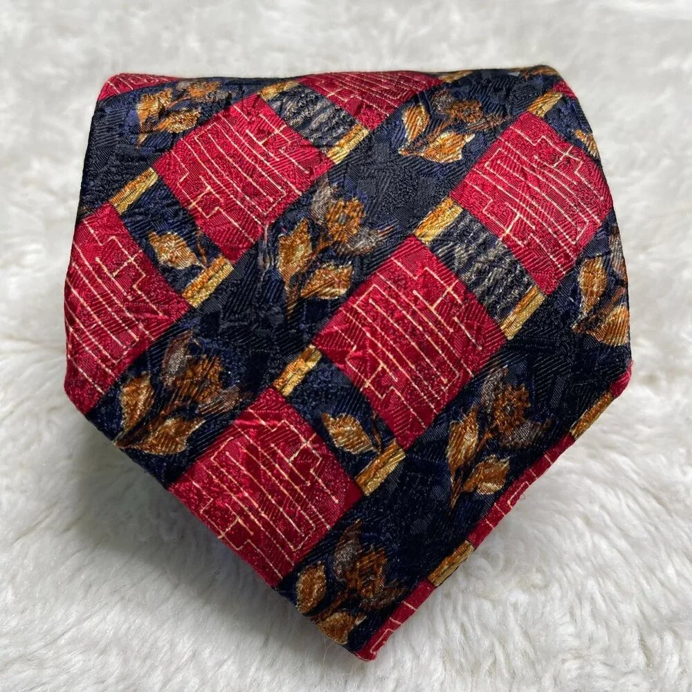 Ermenegildo Zegna Men's Red Black 100% Silk Geometric Print Tie One Size - Picture 3 of 5